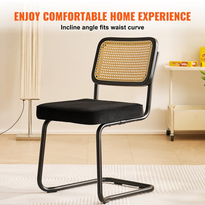 Rottingstolar, set om 4, modern matstol från mitten av århundradet, klädd sammetsstol med rygg i rotting, retro matsal köksstol för vardagsrum, sovrum, läsrum, kontor, svart