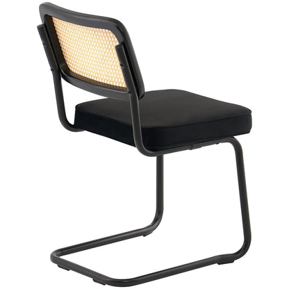 Rottingstolar, set om 4, modern matstol från mitten av århundradet, klädd sammetsstol med rygg i rotting, retro matsal köksstol för vardagsrum, sovrum, läsrum, kontor, svart