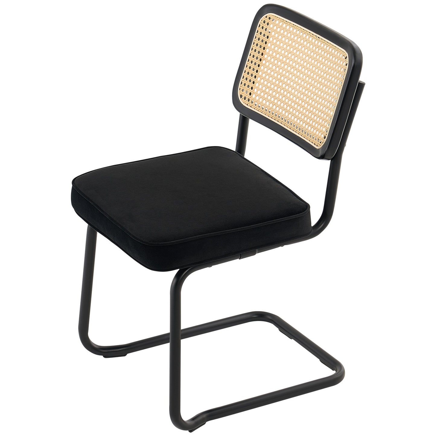 Rottingstolar, set om 4, modern matstol från mitten av århundradet, klädd sammetsstol med rygg i rotting, retro matsal köksstol för vardagsrum, sovrum, läsrum, kontor, svart