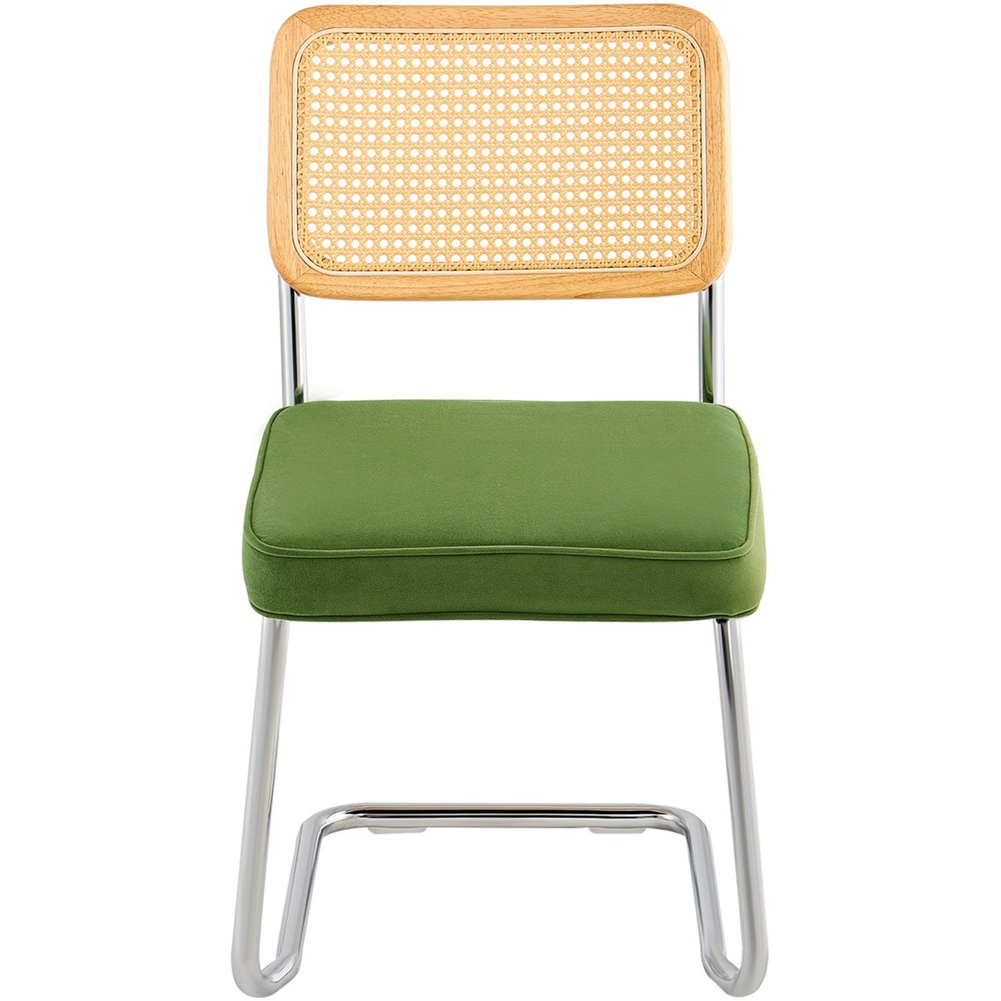 Rattan Dining Chairs Set of 2, Mid Century Modern Dining Chair, Upholstered Velvet Accent Chair with Rattan Back, Retro Dining Room Kitchen Chair for Living Room, Bedroom, Office (18.1 Inch)