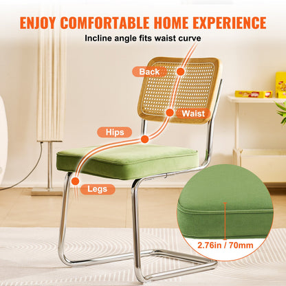 Rottingstolar, set om 4, modern matsalsstol från mitten av århundradet, klädd sammetsstol med rygg i rotting, Retro matsal köksstol för vardagsrum, sovrum, läsrum, kontor, grön