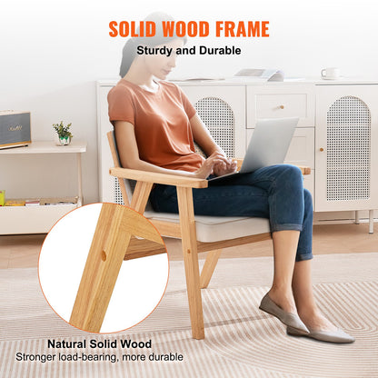 Rottingstol, Mid Century Modern Matsalsstol med armstöd, stoppad stol med rottingrygg, Retro Rotting Matsal Köksstol för vardagsrum, sovrum, läsrum och kontor, beige