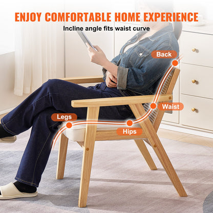 Rottingstol, Mid Century Modern Matsalsstol med armstöd, stoppad stol med rottingrygg, Retro Rotting Matsal Köksstol för vardagsrum, sovrum, läsrum och kontor, beige