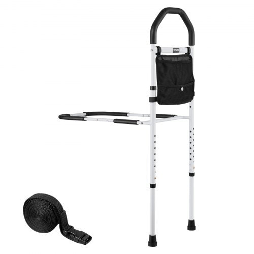 Sänggrind för äldre, Sängstöd med stödben och PU-ledstång, Höjdjusterbar sängkäpp i kolstålsrör, Sängstänger för seniorer och patienter, Passar King, Queen, Full, Twin |  EU