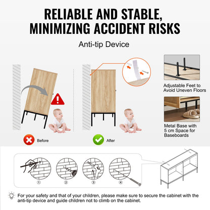 Rattanschrank mit 4 magnetischen Türen und verstellbaren Regalen, natur