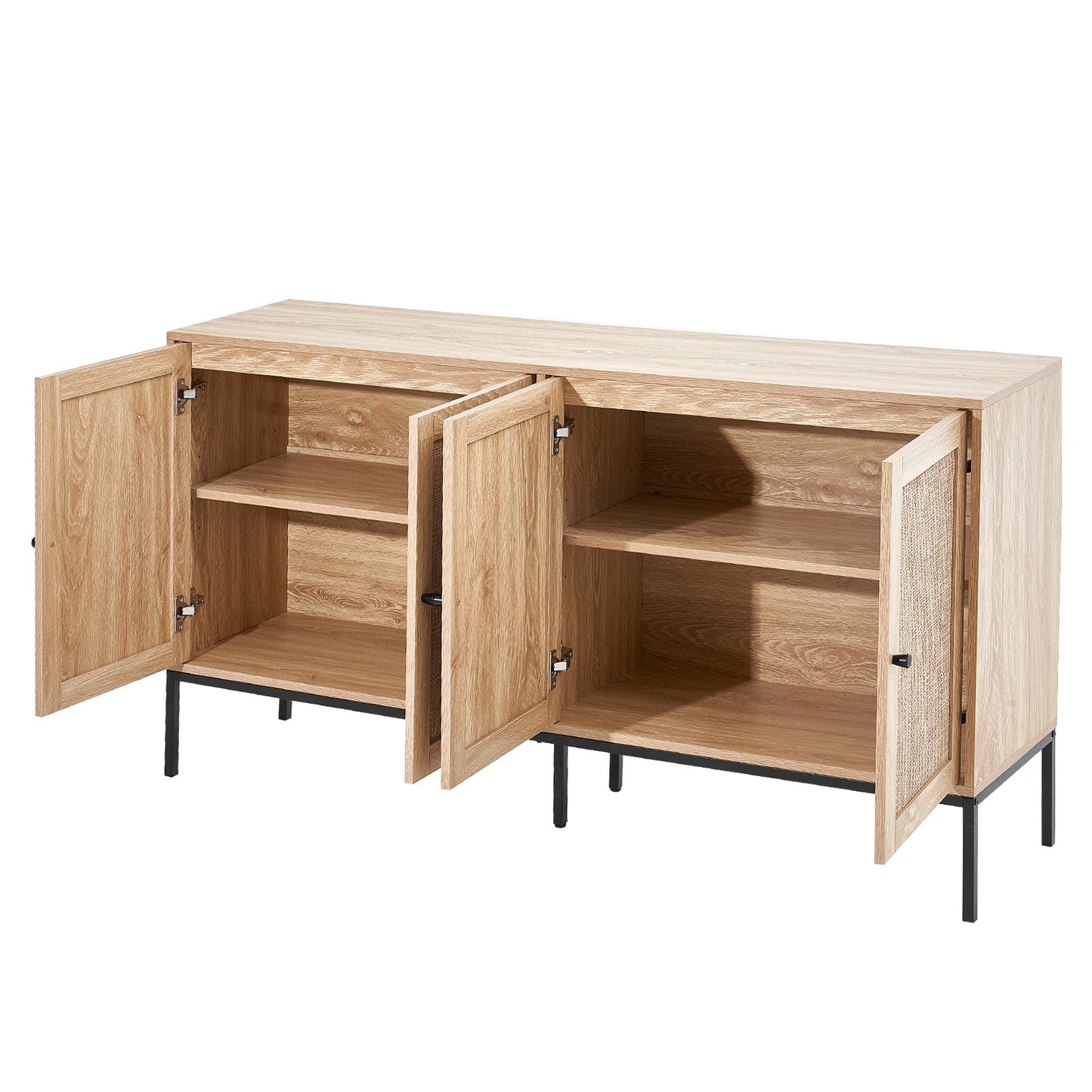 Rattanschrank mit 4 magnetischen Türen und verstellbaren Regalen, natur