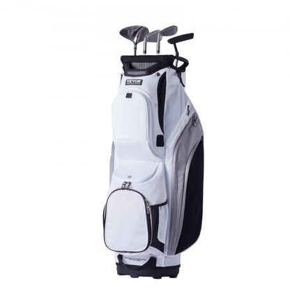 Golf Cart Bag with 14 Way Organizer Divider Top, 36” 13 Pockets Premium Nylon Cart Bag, Durable Golf Bags with Handles & Dust Cover & Detachable Straps for Men & Women, White Color-Block
