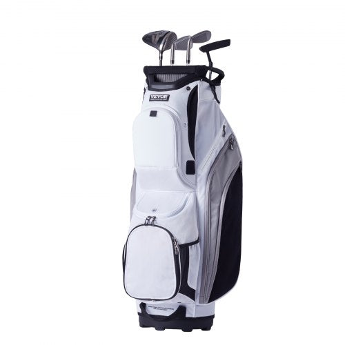 Golf Cart Bag with 14 Way Organizer Divider Top, 36” 13 Pockets Premium Nylon Cart Bag, Durable Golf Bags with Handles & Dust Cover & Detachable Straps for Men & Women, White Color-Block