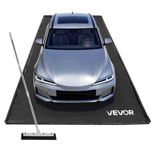 Containment Mat, 7 ft 9 in x 18 ft, Non-Slip PVC Garage Floor Mat with a Cleaning Squeegee, Heavy Duty Durable Waterproof Containment Protection from Snow, Rain and Mud for Cars Parking, Black