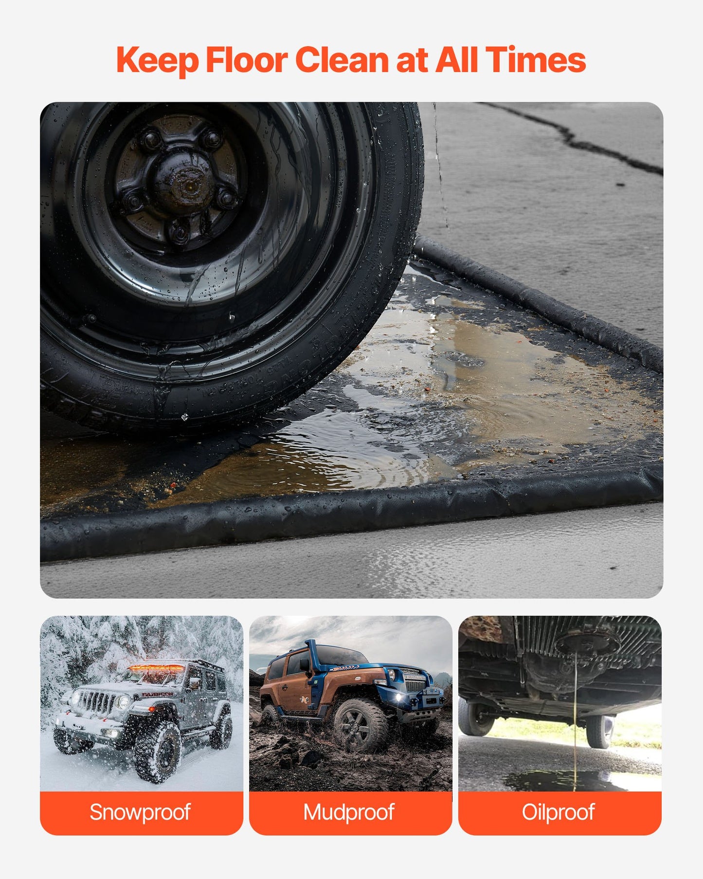 Containment Mat, 7 ft 9 in x 18 ft, Non-Slip PVC Garage Floor Mat with a Cleaning Squeegee, Heavy Duty Durable Waterproof Containment Protection from Snow, Rain and Mud for Cars Parking, Black