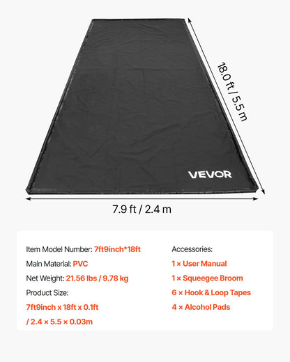 Containment Mat, 7 ft 9 in x 18 ft, Non-Slip PVC Garage Floor Mat with a Cleaning Squeegee, Heavy Duty Durable Waterproof Containment Protection from Snow, Rain and Mud for Cars Parking, Black