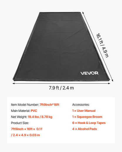 Containment Mat, 7 ft 9 in x 16 ft, Non-Slip PVC Garage Floor Mat with a Cleaning Squeegee, Heavy Duty Durable Waterproof Containment Protection from Snow, Rain and Mud for Cars Parking, Black