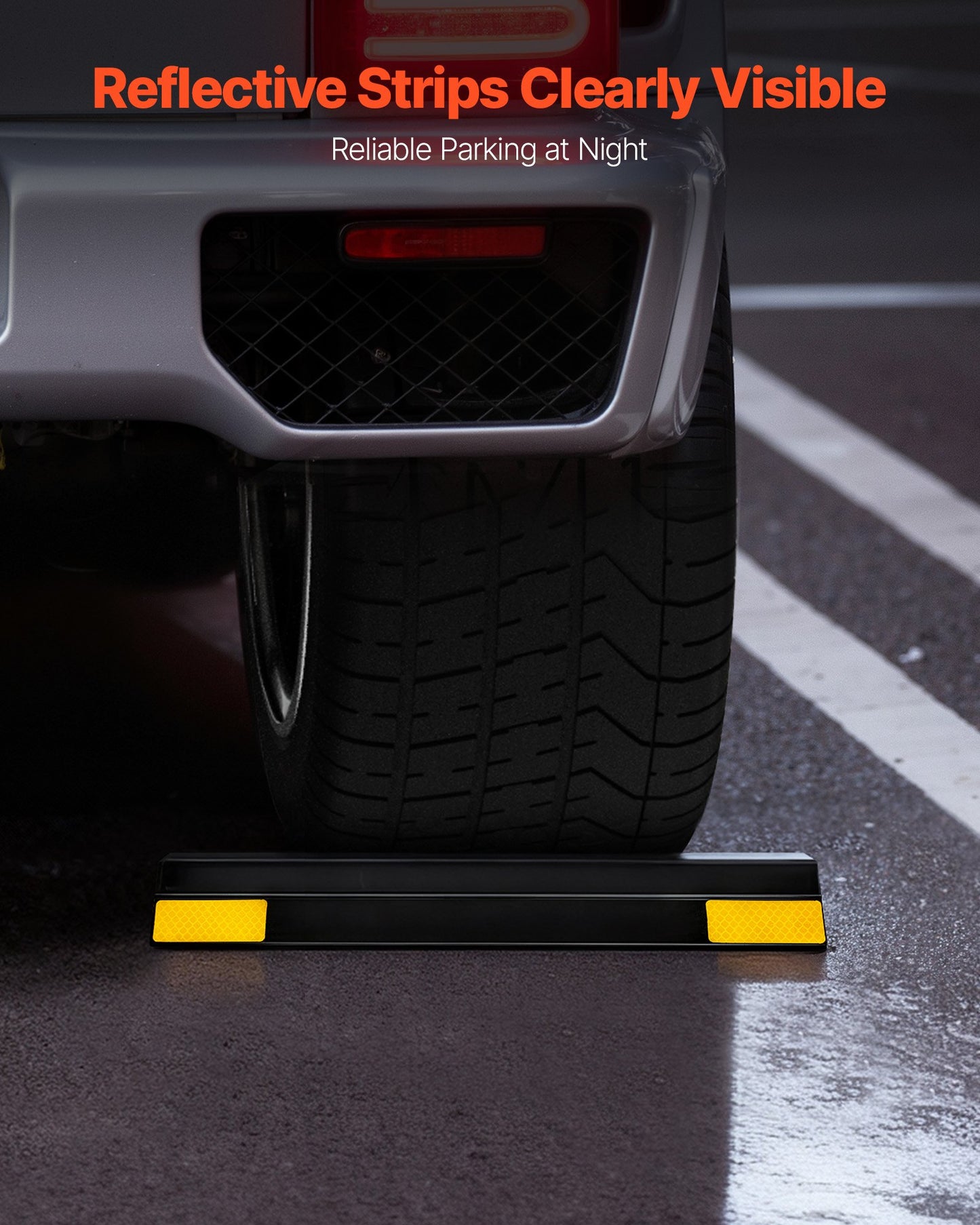 Parking Stopper, 16 Inch 2 Pcs Heavy Duty Parking Aid for Garage, PP Curb Garage Floor Stopper with Reflective Strips, Vehicles Gadgets for Cars Vans Trucks Tire Wheel Guide Block Stops Bumpers
