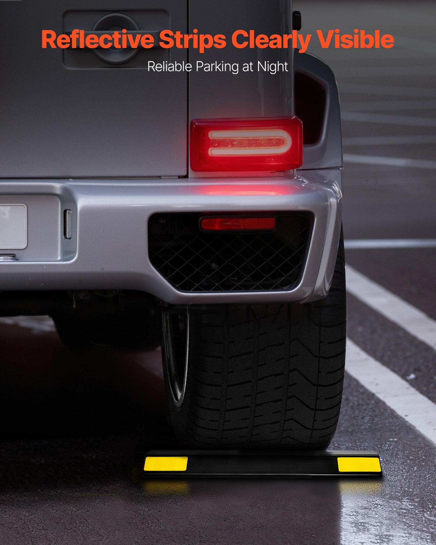 Parking Stopper, 18 Inch 2 Pcs Heavy Duty Parking Aid for Garage, PP Curb Garage Floor Stopper with Reflective Strips, Vehicles Gadgets for Cars Vans Trucks Tire Wheel Guide Block Stops Bumpers