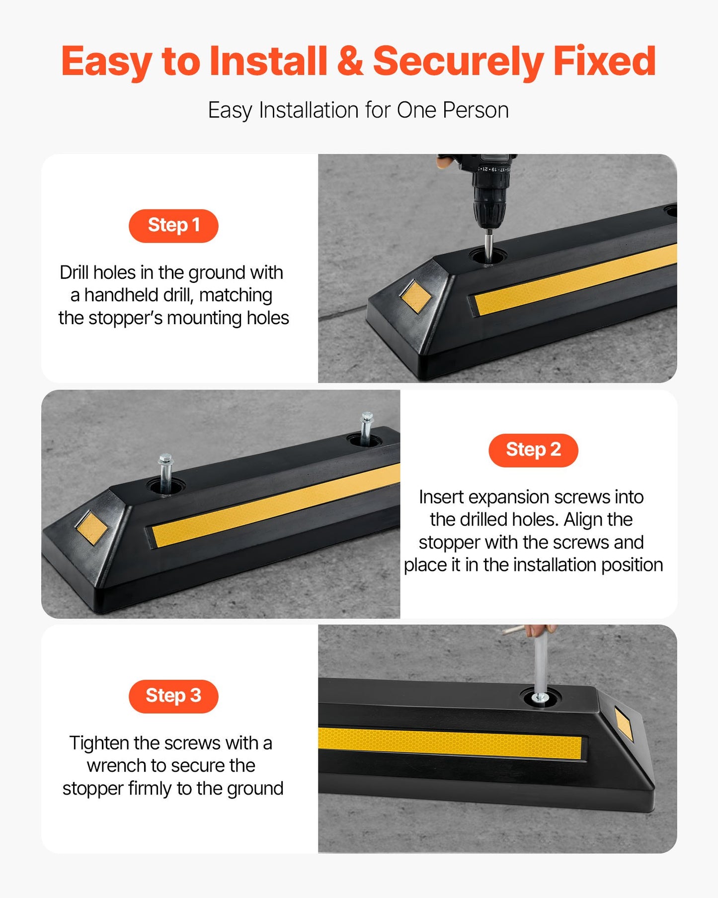 Parking Stopper, 21.6 Inch 2 Pcs Heavy Duty Parking Aid for Garage, Rubber Curb Garage Floor Stopper with Reflective Strips, Aid Gadgets for Cars Vans Trucks Tire Wheel Guide Block Stops Bumpers