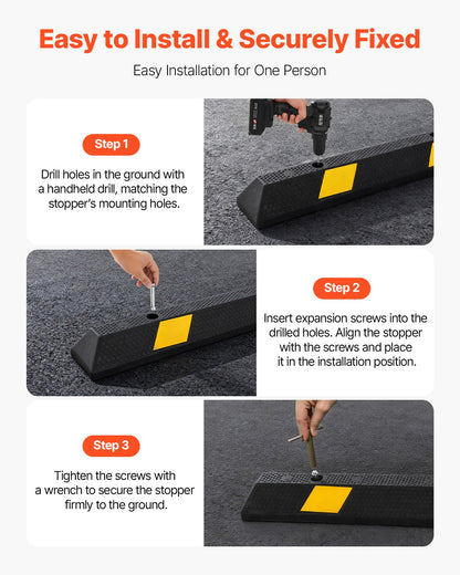 Parking Stopper, 72 Inch 2 Pcs Heavy Duty Parking Aid for Garage, Rubber Curb Garage Floor Stopper with Reflective Strips, Aid Gadgets for Cars Vans Trucks Tire Wheel Guide Block Stops Bumpers