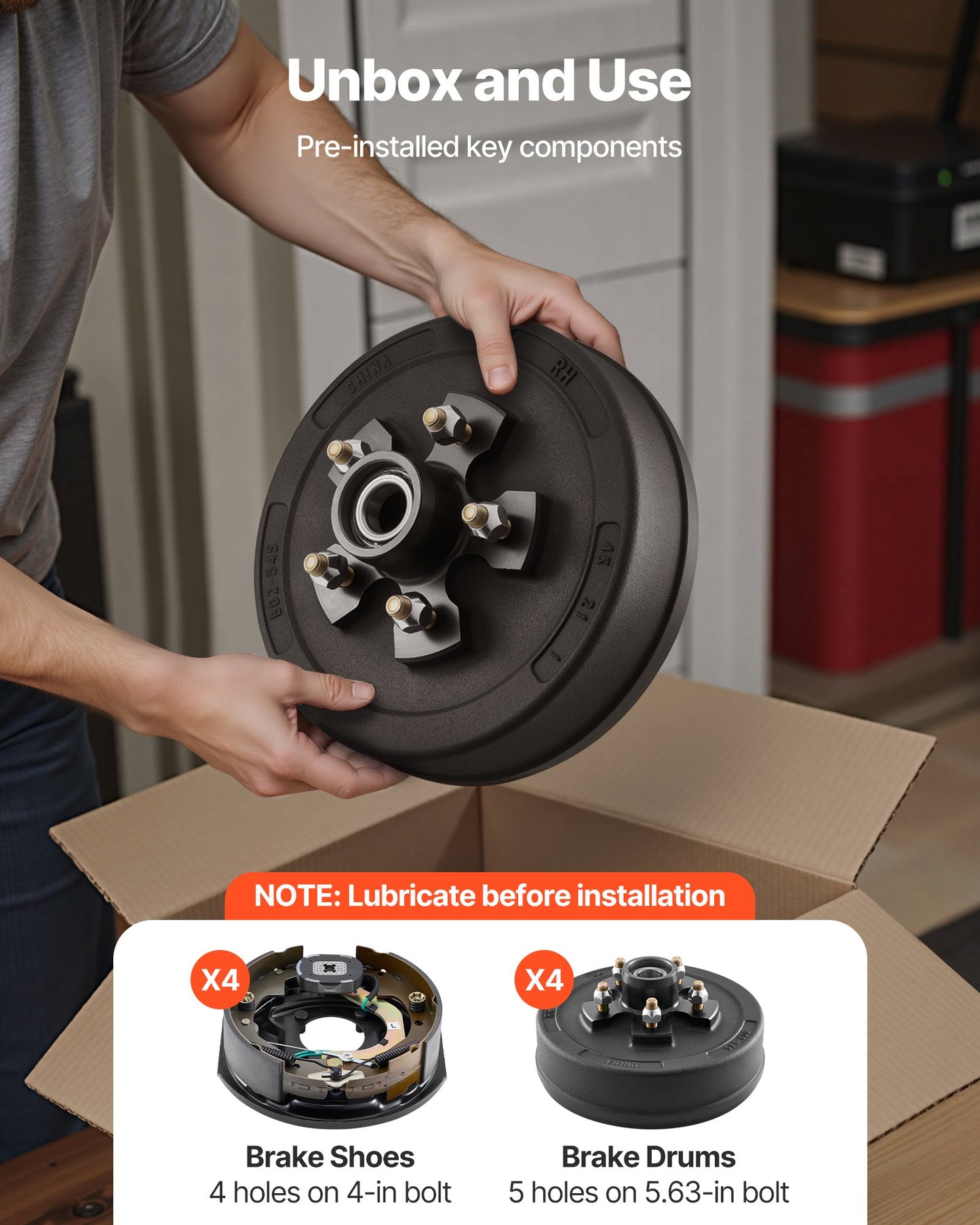 Electric Trailer Brake Assembly, 10 x 2-1/4 Inch, 2 Pairs Self-Adjusting Electric Brakes Kit for 3500 lbs Trailer Axle, Backing Plates for Braking System Part Replacement, Fit for Trailers, RVs