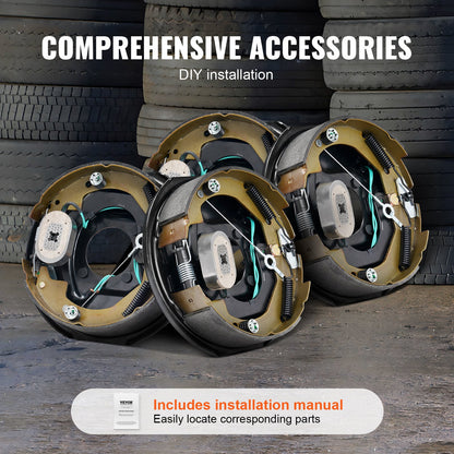 Electric Trailer Brake Assembly, 10" x 2-1/4", 2 Pairs Self-Adjusting Electric Brakes Kit for 3500 lbs Axle, 4-Hole Mounting, Backing Plates for Brake System Part Replacement (2 Right + 2 Left)
