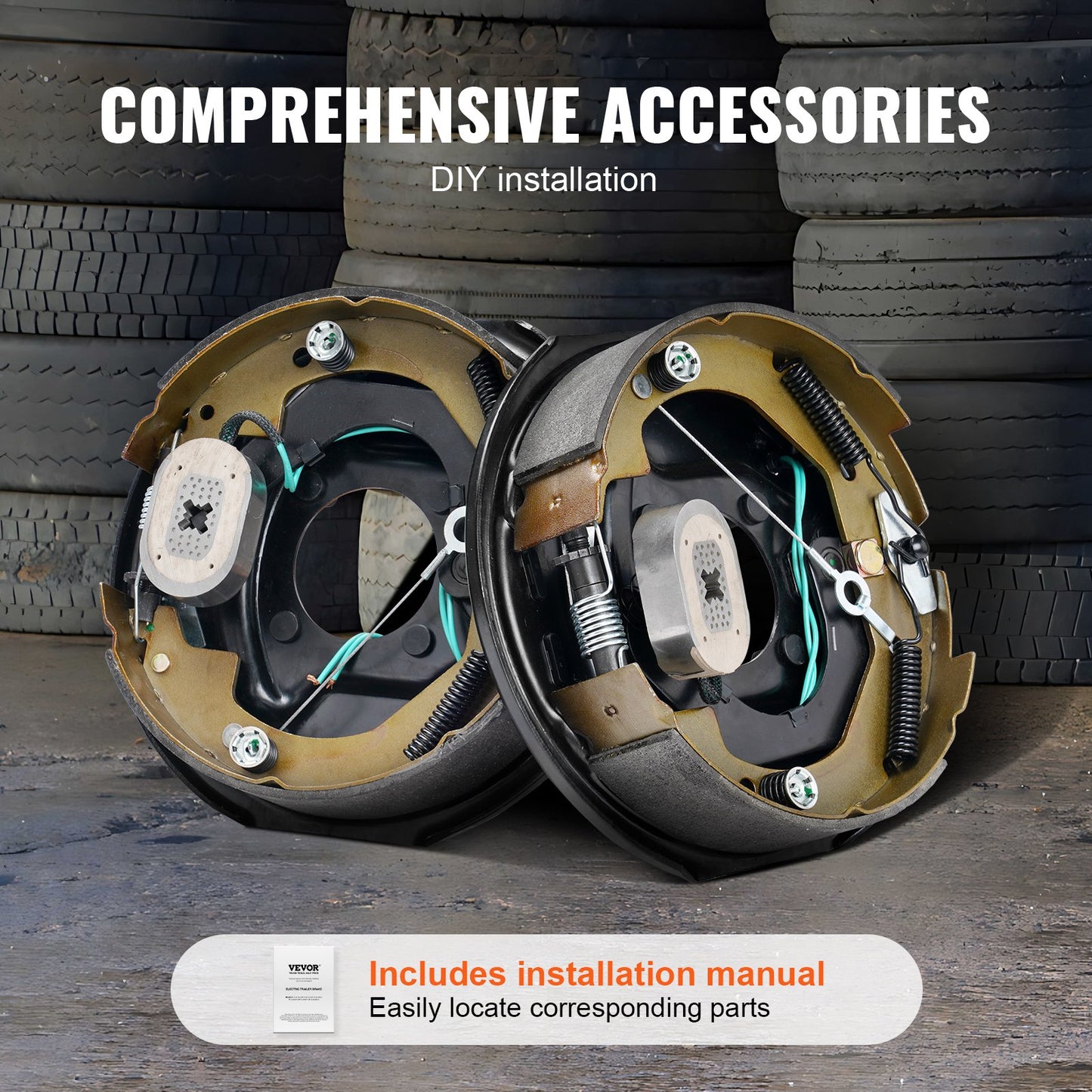 Electric Trailer Brake Assembly, 10" x 2.25", 1 Pair Self-Adjusting Electric Brakes Kit for 3500 lbs Axle, 4-Hole Mounting, Backing Plates for Brake System Part Replacement (1 Right + 1 Left)