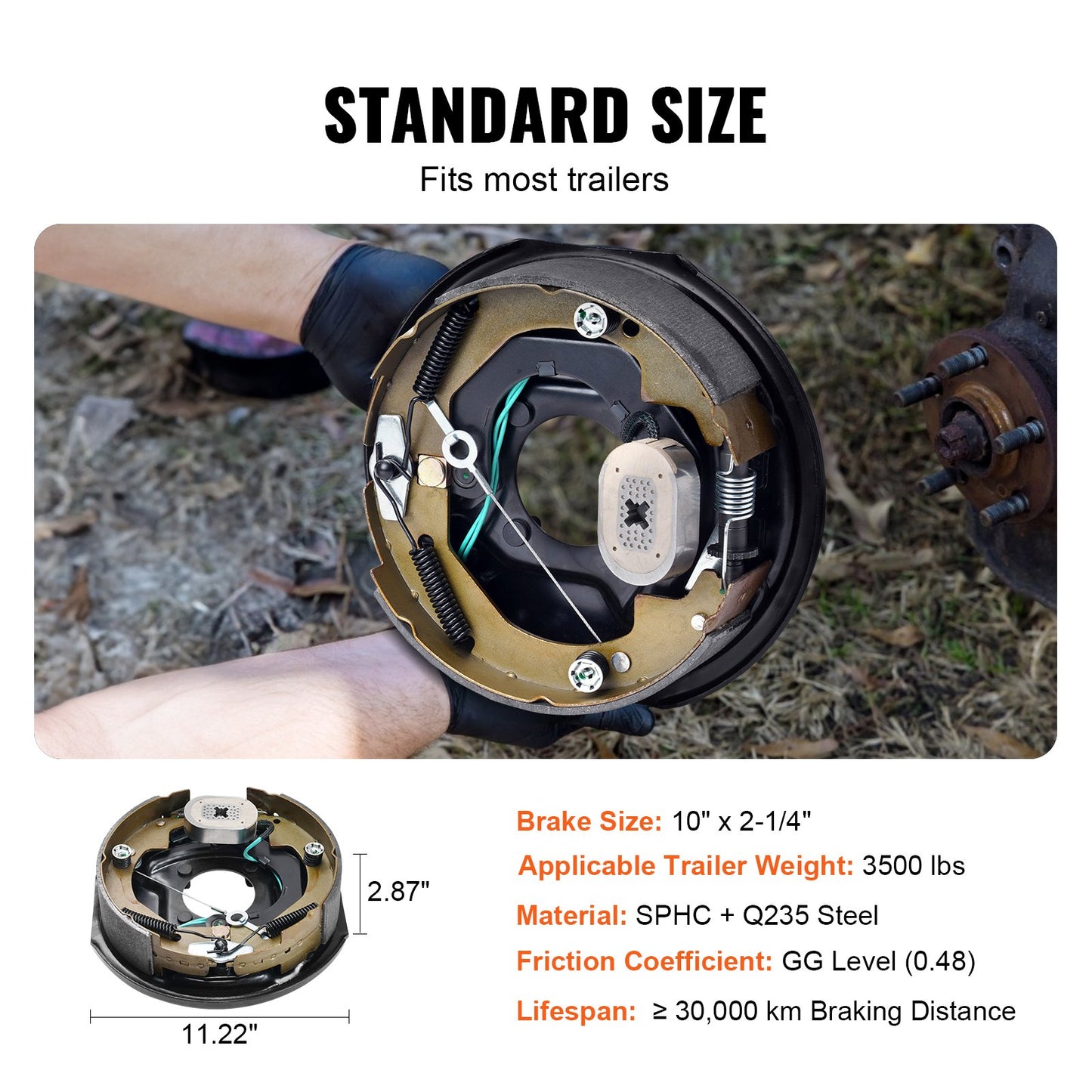 Electric Trailer Brake Assembly, 10" x 2.25", 1 Pair Self-Adjusting Electric Brakes Kit for 3500 lbs Axle, 4-Hole Mounting, Backing Plates for Brake System Part Replacement (1 Right + 1 Left)