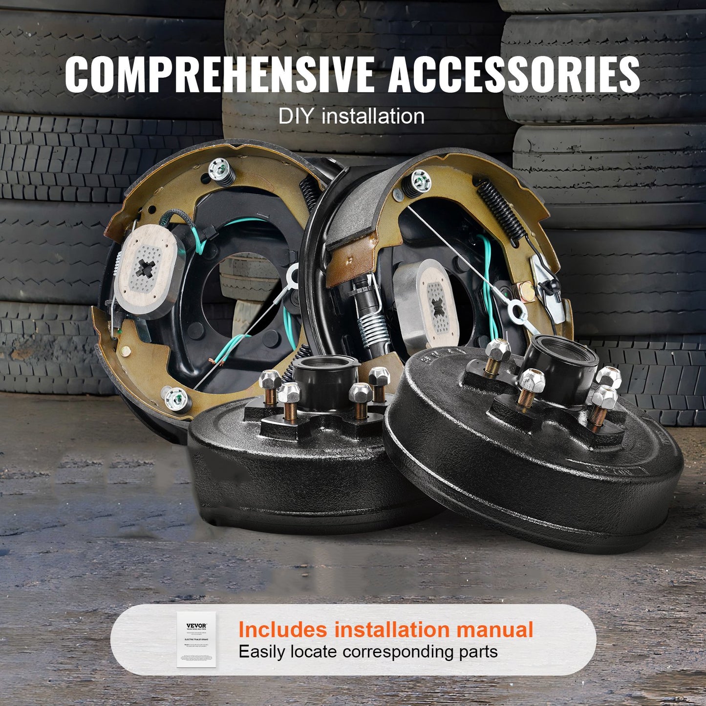 Trailer Hub Drum Kits 5 on 4.5" B.C. with 10" x 2-1/4" Electric Brakes, Self-Adjusting Trailer Brake Assembly for 3500 lbs Axle, 4-Hole Mounting, Backing Plates for Brake System Part Replacement