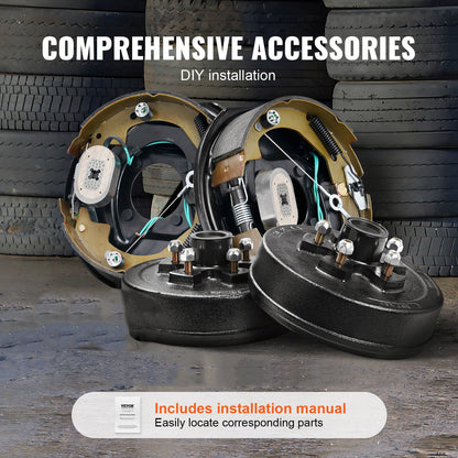 Trailer Hub Drum Kits 5 on 4.5" B.C. with 10" x 2-1/4" Electric Brakes, Self-Adjusting Trailer Brake Assembly for 3500 lbs Axle, 4-Hole Mounting, Backing Plates for Brake System Part Replacement