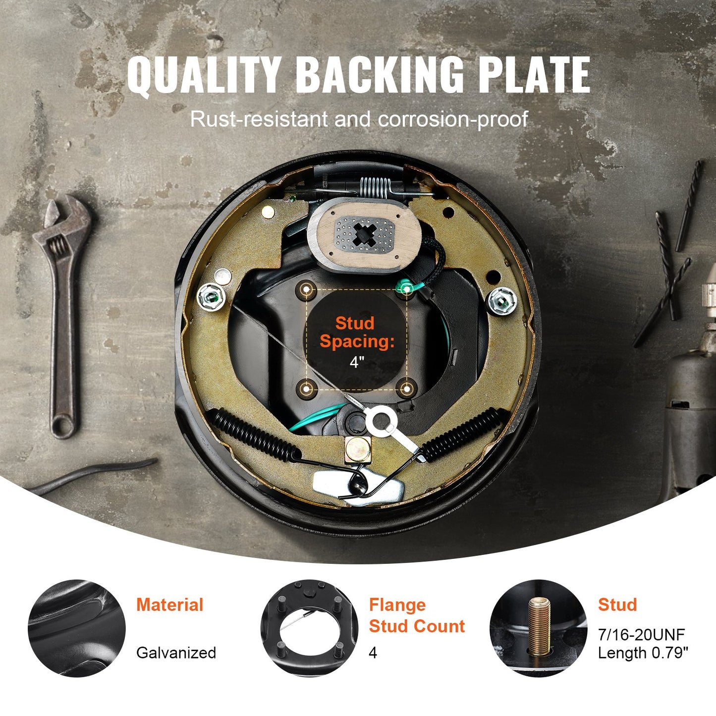 Trailer Hub Drum Kits 5 on 4.5" B.C. with 10" x 2-1/4" Electric Brakes, Self-Adjusting Trailer Brake Assembly for 3500 lbs Axle, 4-Hole Mounting, Backing Plates for Brake System Part Replacement