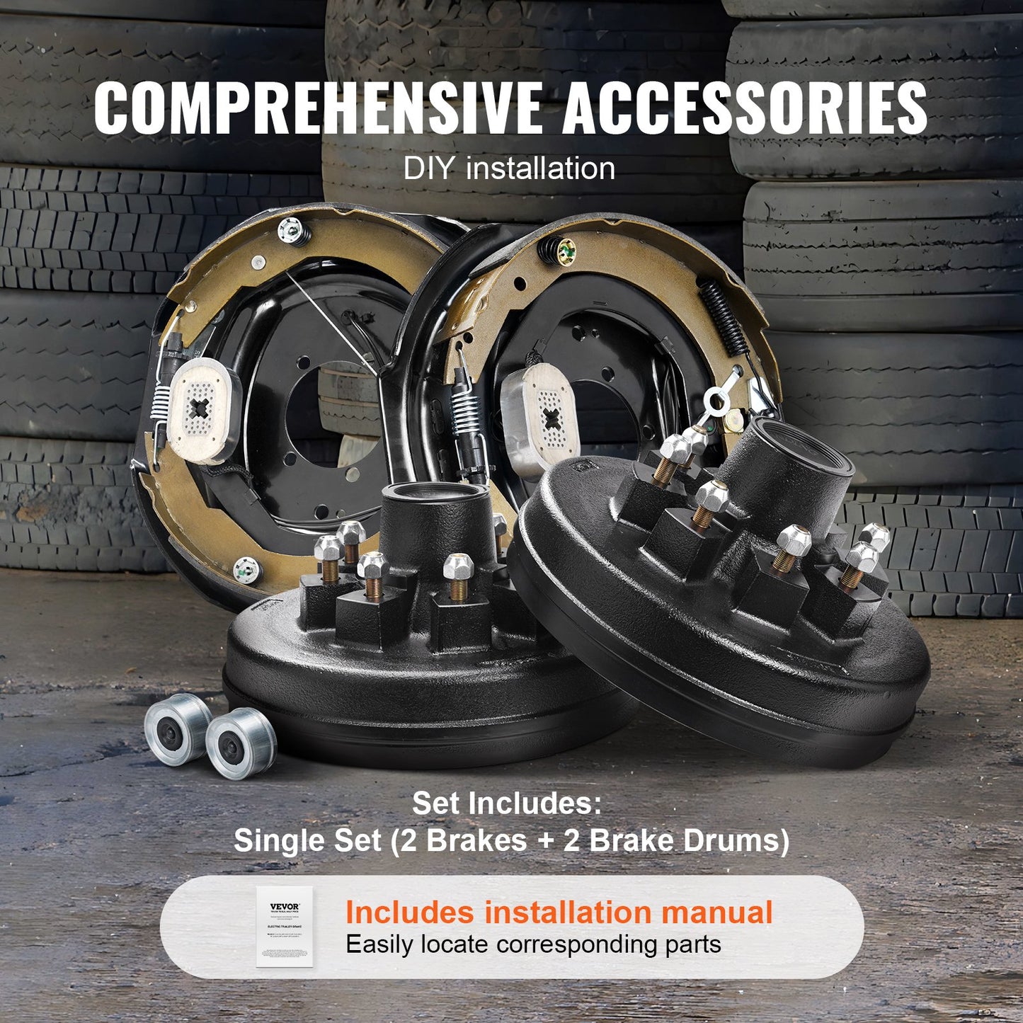 Trailer Hub Drum Kits 8 on 6.5" B.C. with 12" x 2" Electric Brakes, Self-Adjusting Trailer Brake Assembly for 7000 lbs Axle, 5-Hole Mounting, Backing Plates for Brake System Part Replacement