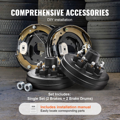 Trailer Hub Drum Kits 8 on 6.5" B.C. with 12" x 2" Electric Brakes, Self-Adjusting Trailer Brake Assembly for 7000 lbs Axle, 5-Hole Mounting, Backing Plates for Brake System Part Replacement