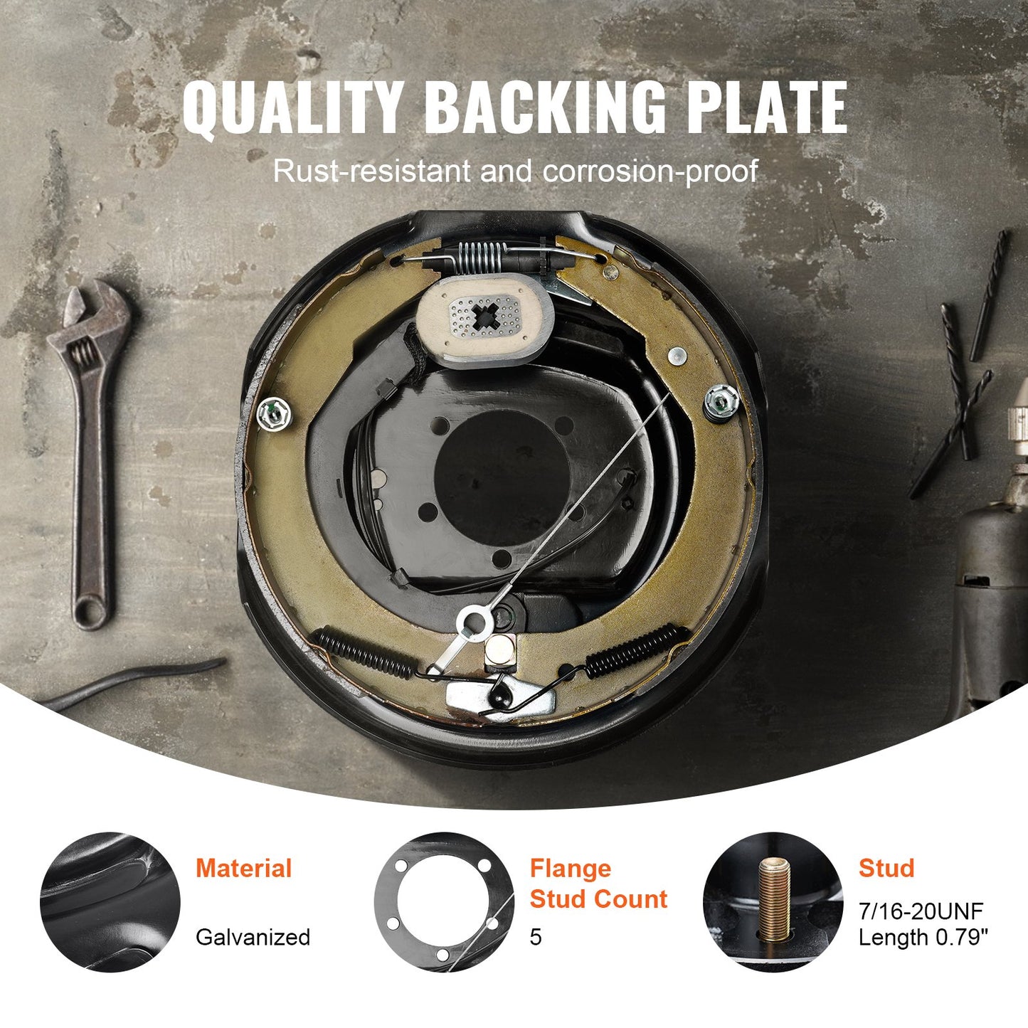 Trailer Hub Drum Kits 8 on 6.5" B.C. with 12" x 2" Electric Brakes, Self-Adjusting Trailer Brake Assembly for 7000 lbs Axle, 5-Hole Mounting, Backing Plates for Brake System Part Replacement