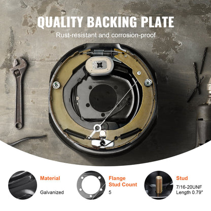 Trailer Hub Drum Kits 8 on 6.5" B.C. with 12" x 2" Electric Brakes, Self-Adjusting Trailer Brake Assembly for 7000 lbs Axle, 5-Hole Mounting, Backing Plates for Brake System Part Replacement