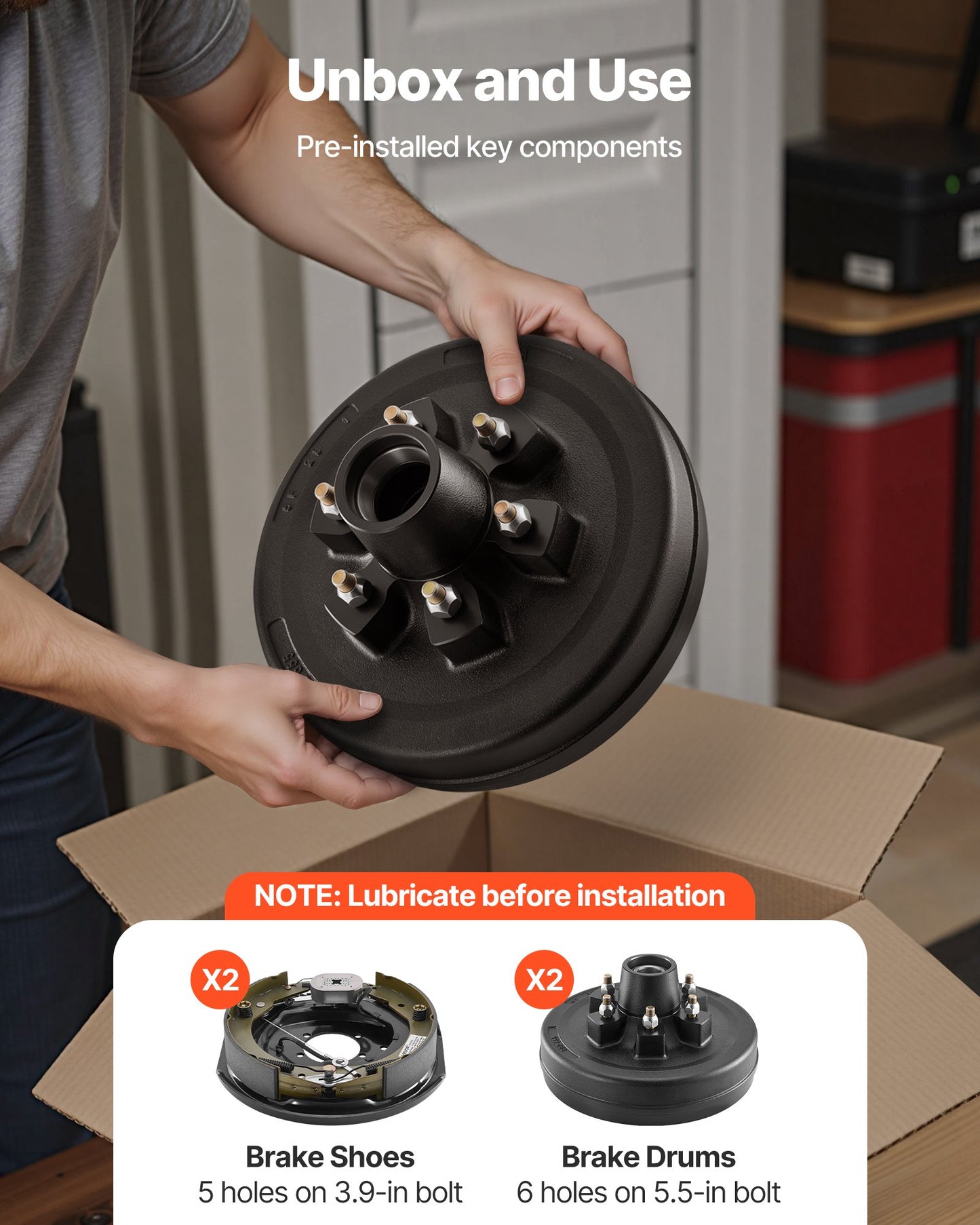 Electric Trailer Brake Assembly, 12 x 2 Inch, 1 Pair Self-Adjusting Electric Brakes Kit for 6000 lbs Trailer Axle, Backing Plates for Braking System Part Replacement, Fit for Trailers, RVs