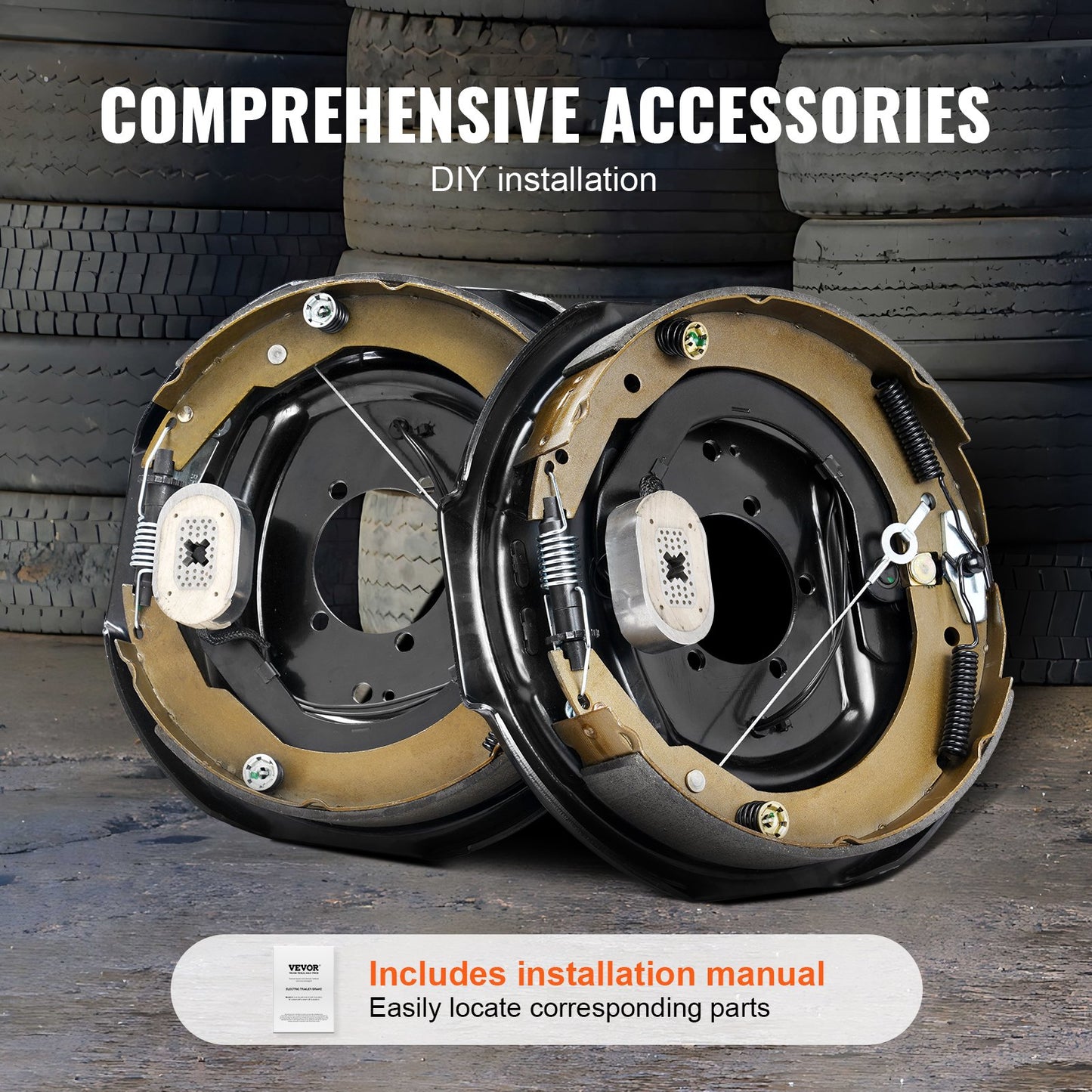 Electric Trailer Brake Assembly, 12" x 2", 1 Pair Self-Adjusting Electric Brakes Kit for 7000 lbs Axle, 5-Hole Mounting, Backing Plates for Braking System Part Replacement (1 Right + 1 Left)
