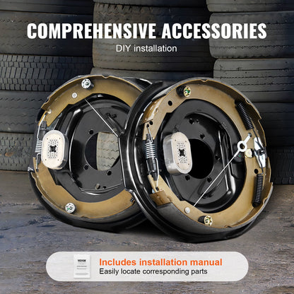 Electric Trailer Brake Assembly, 12" x 2", 1 Pair Self-Adjusting Electric Brakes Kit for 7000 lbs Axle, 5-Hole Mounting, Backing Plates for Braking System Part Replacement (1 Right + 1 Left)
