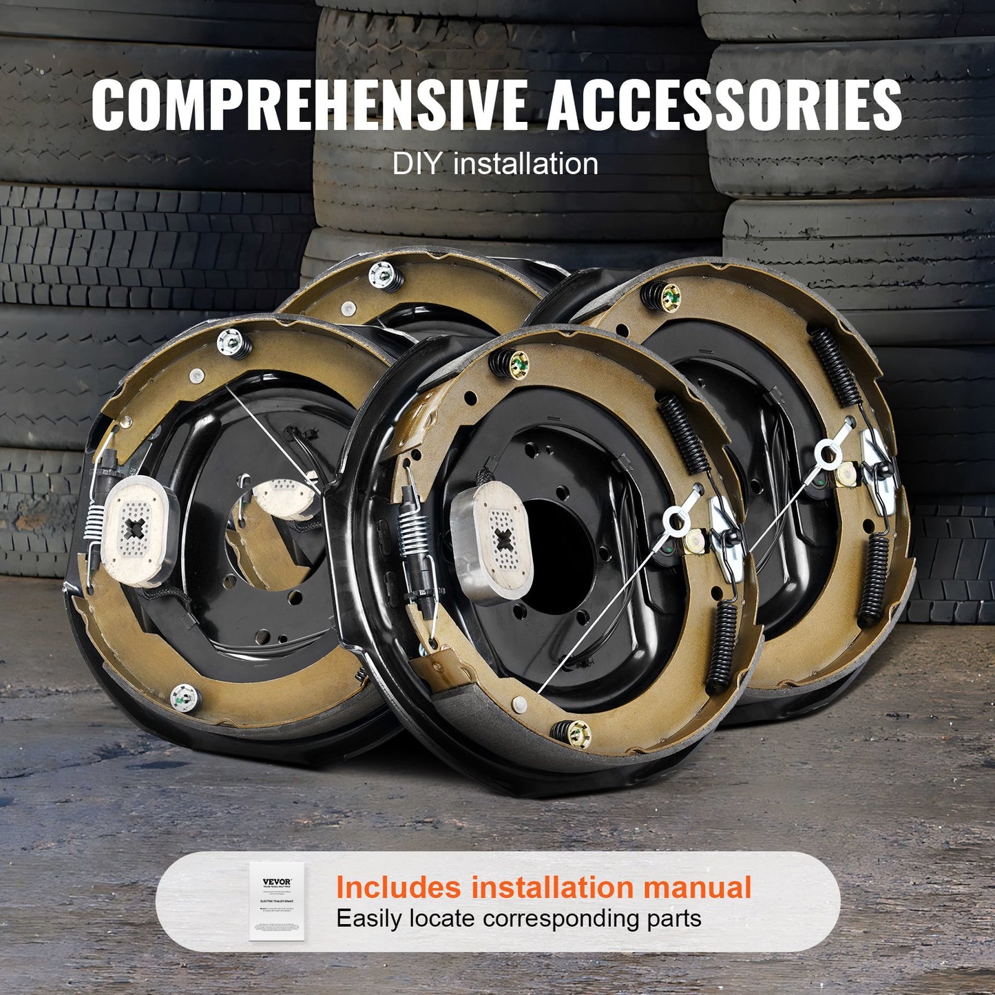 Electric Trailer Brake Assembly, 12" x 2", 2 Pairs Self-Adjusting Electric Brakes Kit for 7000 lbs Axle, 5-Hole Mounting, Backing Plates for Braking System Part Replacement (2 Right + 2 Left)