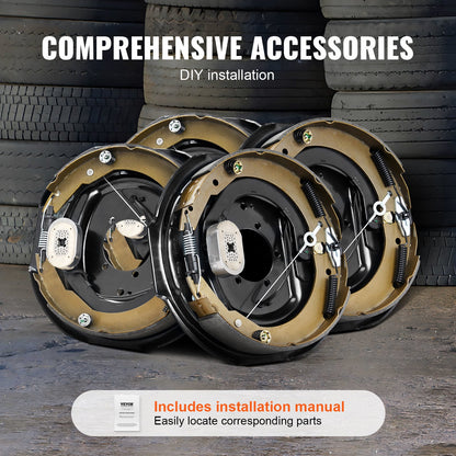 Electric Trailer Brake Assembly, 12" x 2", 2 Pairs Self-Adjusting Electric Brakes Kit for 7000 lbs Axle, 5-Hole Mounting, Backing Plates for Braking System Part Replacement (2 Right + 2 Left)