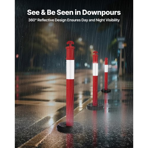 3-pack trafikavgränsningsstolpar, 1140 mm trafiksäkerhetskoner med fyllbar bas och reflexremsor, kraftiga avgränsningsstolpar för byggarbetsplatser, parkeringsplatser, trängselkontroll, röd |  EU