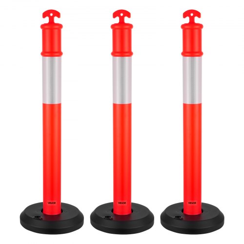 3-pack trafikavgränsningsstolpar, 1140 mm trafiksäkerhetskoner med fyllbar bas och reflexremsor, kraftiga avgränsningsstolpar för byggarbetsplatser, parkeringsplatser, trängselkontroll, röd |  EU