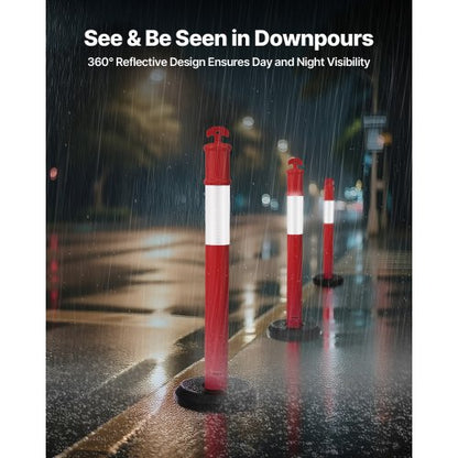 9-pack trafikavgränsningsstolpar, 1140 mm trafiksäkerhetskoner med fyllbar bas och reflexremsor, kraftiga avgränsningsstolpar för byggarbetsplatser, parkeringsplatser, folkmasskontroll, röd |  EU