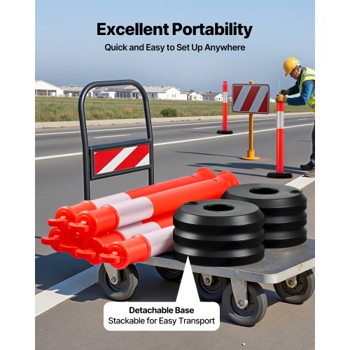 9-pack trafikavgränsningsstolpar, 1140 mm trafiksäkerhetskoner med fyllbar bas och reflexremsor, kraftiga avgränsningsstolpar för byggarbetsplatser, parkeringsplatser, folkmasskontroll, röd |  EU