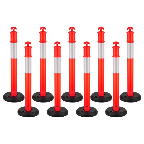 9-pack trafikavgränsningsstolpar, 1140 mm trafiksäkerhetskoner med fyllbar bas och reflexremsor, kraftiga avgränsningsstolpar för byggarbetsplatser, parkeringsplatser, folkmasskontroll, röd |  EU