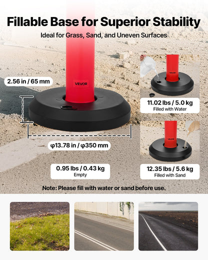 2 Pack Traffic Delineator Posts, 48 inches Traffic Safety Cones with Fillable Base and Reflective Strips, Heavy Duty Delineator Posts for Construction Site, Parking Lot, Crowd Control, Red