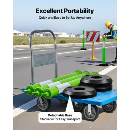 3-pack trafikavgränsningsstolpar, 1140 mm trafiksäkerhetskoner med fyllbar bas och reflexremsor, kraftiga avgränsningsstolpar för byggarbetsplatser, parkeringsplatser, trängselkontroll, gröna |  EU