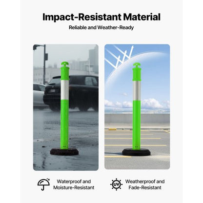 3-pack trafikavgränsningsstolpar, 1140 mm trafiksäkerhetskoner med fyllbar bas och reflexremsor, kraftiga avgränsningsstolpar för byggarbetsplatser, parkeringsplatser, trängselkontroll, gröna |  EU