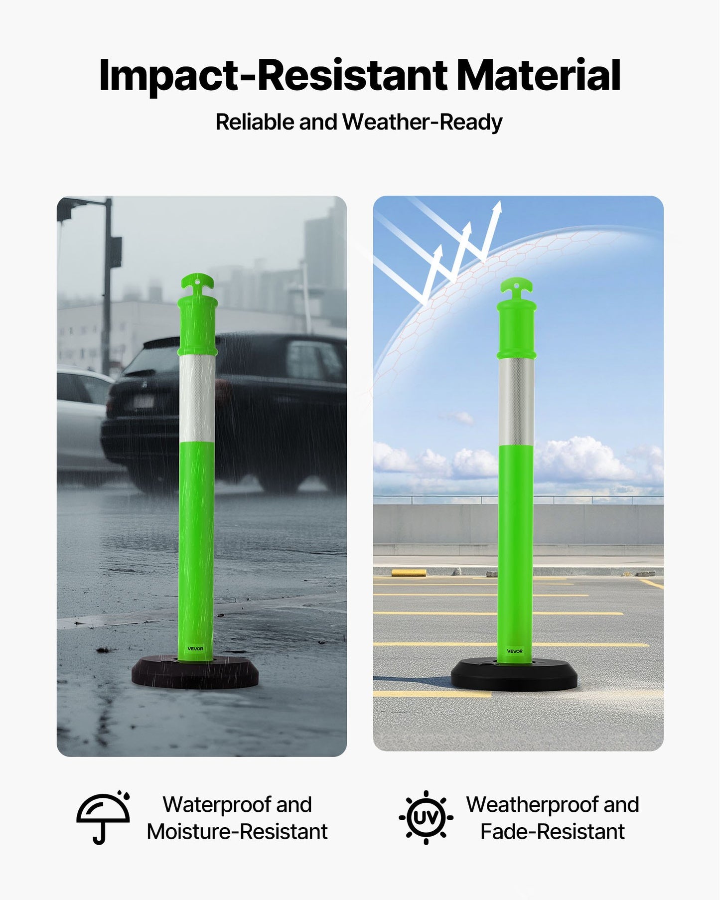 3 Pack Traffic Delineator Posts, 48 inches Traffic Safety Cones with Fillable Base and Reflective Strips, Heavy Duty Delineator Posts for Construction Site, Parking Lot, Crowd Control, Green
