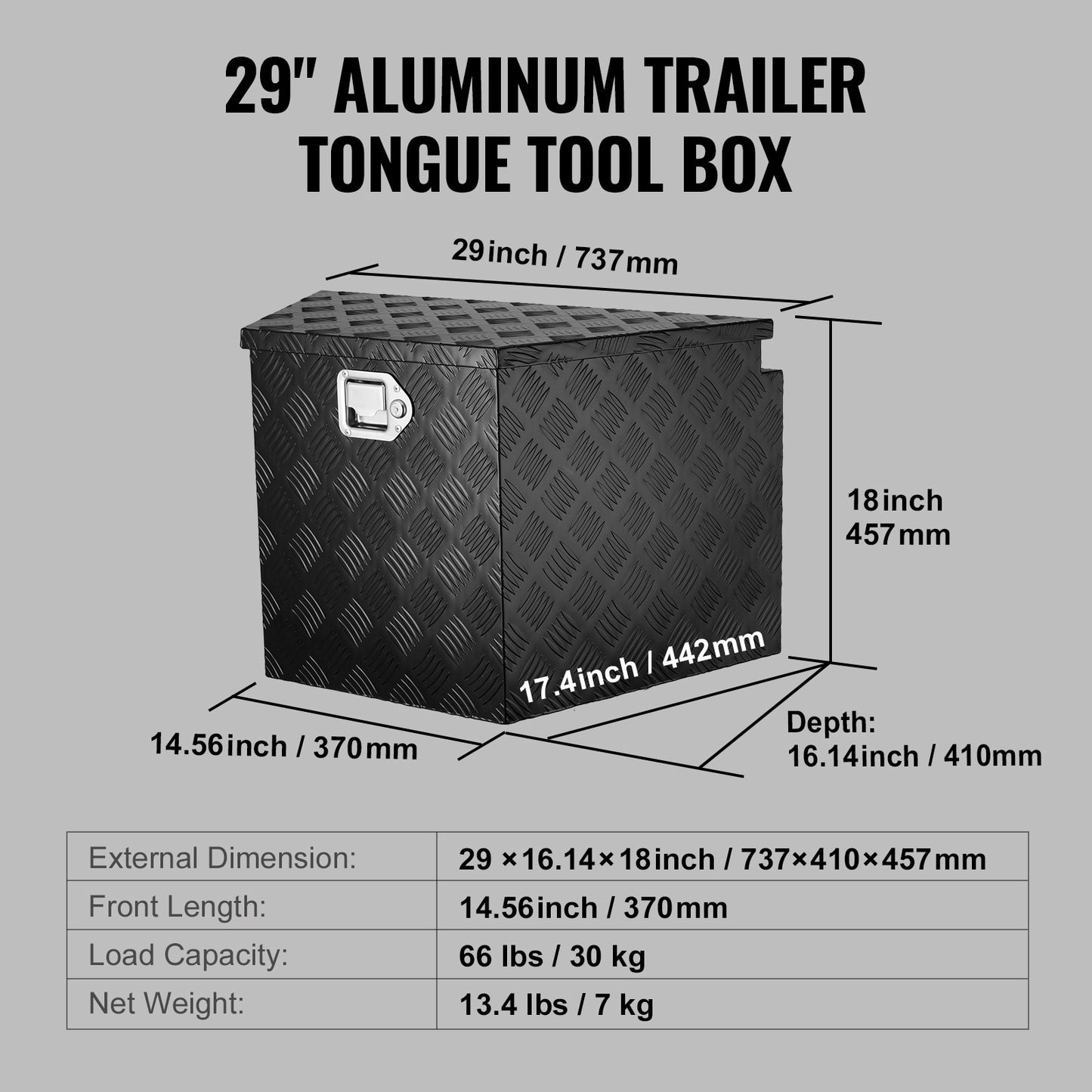Trailer Tongue Box, Aluminum Alloy Diamond Plate Tongue Box Tool Chest, Heavy Duty Trailer Box Storage with Lock and Keys, Utility Trailer Tongue Box for Pickup Truck, RV, Trailer, 29"x16.2"x18"
