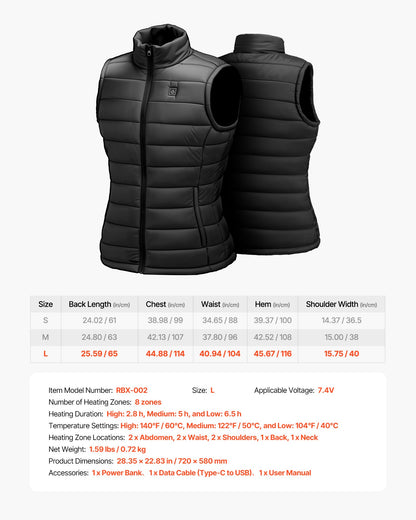 Heated Vest, Women Electric Heating Vest with 16000 mAh Battery Pack, 8 Heating Zones Lightweight Rechargeable Winter-Vest with 3 Levels, for Outdoor Hiking Camping Fishing Skiing, Size L