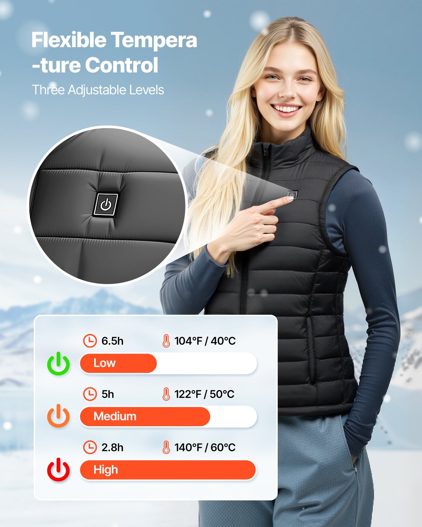 Heated Vest, Women Electric Heating Vest with 16000 mAh Battery Pack, 8 Heating Zones Lightweight Rechargeable Winter-Vest with 3 Levels, for Outdoor Hiking Camping Fishing Skiing, Size S