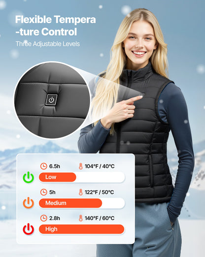Heated Vest, Women Electric Heating Vest with 16000 mAh Battery Pack, 8 Heating Zones Lightweight Rechargeable Winter-Vest with 3 Levels, for Outdoor Hiking Camping Fishing Skiing, Size S