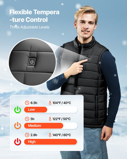 Heated Vest, Men Electric Heating Vest with 16000 mAh Battery Pack, 8 Heating Zones Lightweight Rechargeable Winter-Vest with 3 Levels, for Outdoor Hiking Camping Fishing Skiing, Size XL